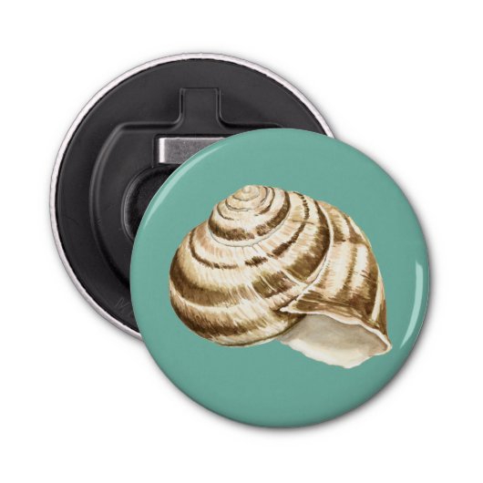 Sepia Striped Shell op Blauwgroen Button Flesopener (Voorkant)