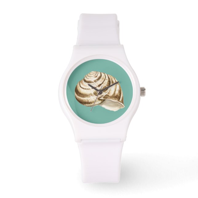 Sepia Striped Shell op Blauwgroen Horloge (Voorkant)