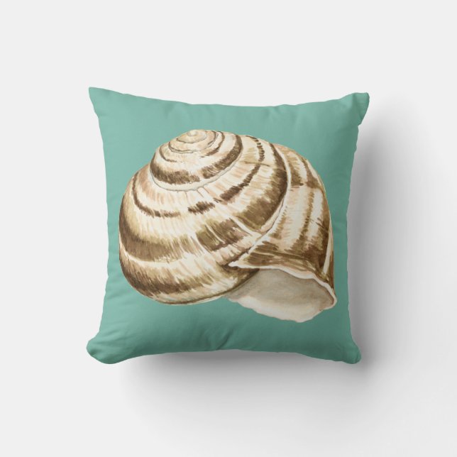 Sepia Striped Shell op Blauwgroen Kussen (Voorkant)