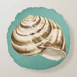 Sepia Striped Shell op Blauwgroen Rond Kussen