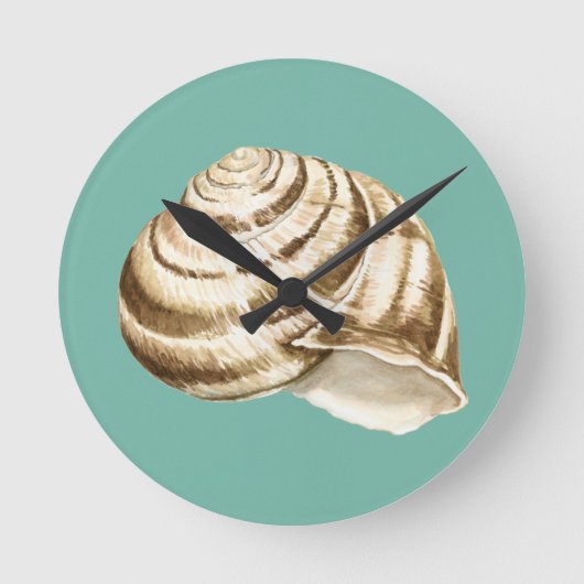 Sepia Striped Shell op Blauwgroen Ronde Klok (Voorkant)