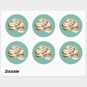 Sepia Striped Shell op Blauwgroen Ronde Sticker (Vel)