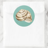 Sepia Striped Shell op Blauwgroen Ronde Sticker (Tas)