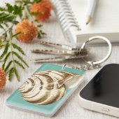 Sepia Striped Shell op Blauwgroen Sleutelhanger (Voorkant Rechts)