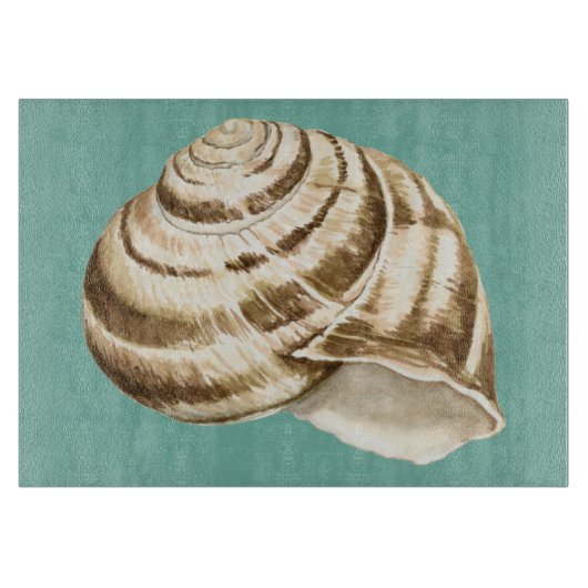 Sepia Striped Shell op Blauwgroen Snijplank (Voorkant)