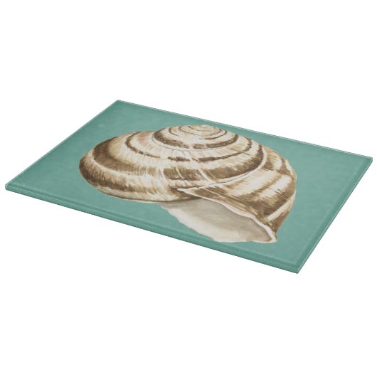 Sepia Striped Shell op Blauwgroen Snijplank (Hoek)
