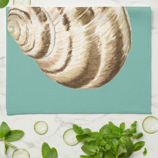 Sepia Striped Shell op Blauwgroen Theedoek (Gevouwen)