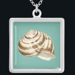 Sepia Striped Shell op Blauwgroen Zilver Vergulden Ketting<br><div class="desc">Megan Meagher staat bekend om haar eenvoudige kunstwerken. Dit is een geweldig afbeelding decoratieve kunst die het leven van het zee vastlegt met een gestreepte conch sepia shell. Profiteer vandaag van deze fijne kunstafdrukken op blauwgroen kleuren op uw Zazzle-product.</div>