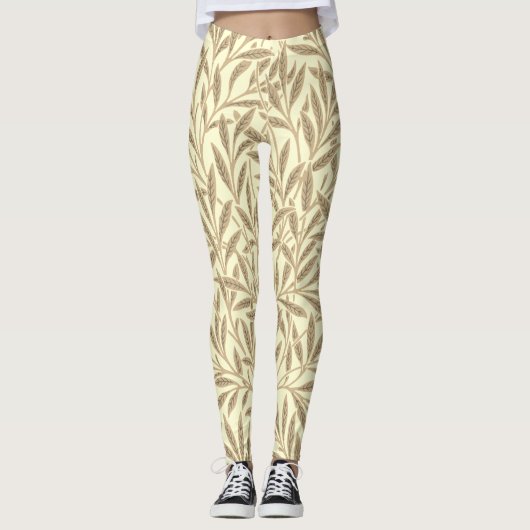  sepia Tan Willow Leaves Botanisch Leggings (Voorkant)