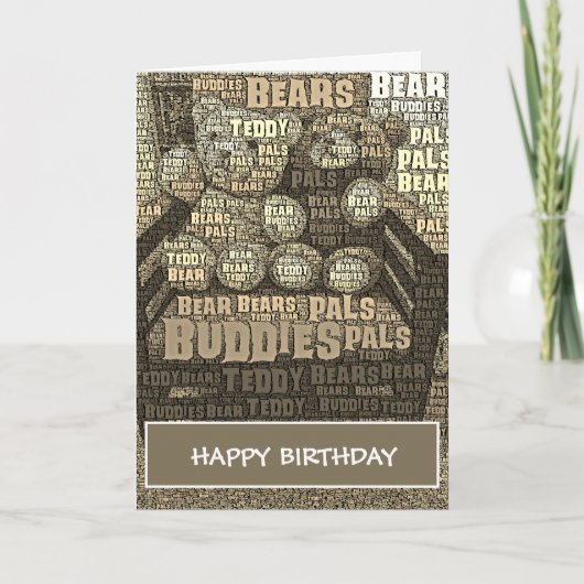 Sepia Teddybeer Knuffel Word Cloud Kaart (Voorkant)