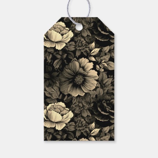 Sepia Tinten Vintage Bloemendruk Cadeaulabel (Voorkant)