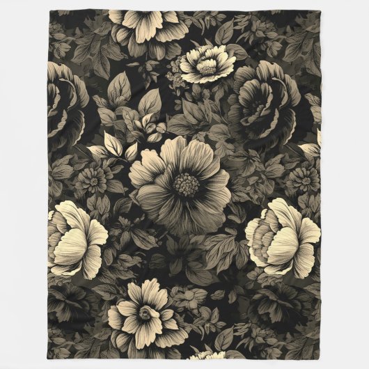 Sepia Tone  bloemenprint Fleece Deken (Voorkant)