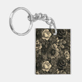 Sepia Tone Bloemenprint Sleutelhanger (Voorkant Links)