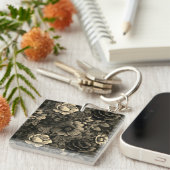 Sepia Tone Bloemenprint Sleutelhanger (Voorkant Rechts)