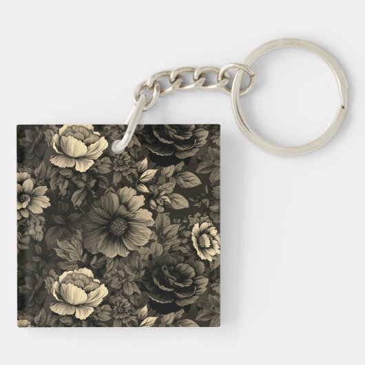 Sepia Tone Bloemenprint Sleutelhanger (Achterkant)