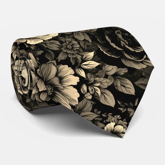 Sepia Tone  bloemenprint Stropdas (Opgerold)