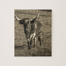 Sepia Tone Brown and White Longhorn Bull Legpuzzel