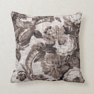 Sepia Tone Brown Botanical Floral Toile No.5 Kussen