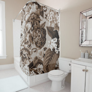 Sepia Tone Brown Floral Toile No.1 Douchegordijn