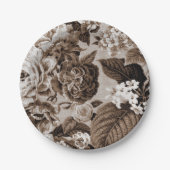 Sepia Tone Brown Floral Toile No.1 Papieren Bordje (Voorkant)