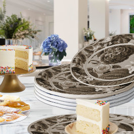 Sepia Tone Brown Floral Toile No.1 Papieren Bordje