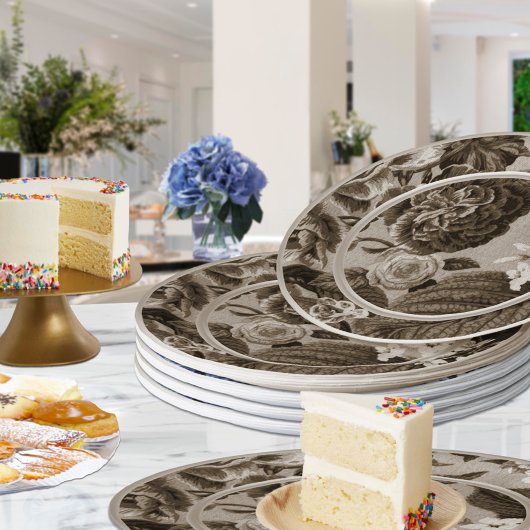 Sepia Tone Brown Floral Toile No.1 Papieren Bordje