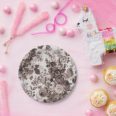 Sepia Tone Brown Floral Toile No.3 Papieren Bordje (Feest)