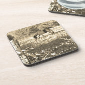 Sepia tone Bruin paard en hek Bier Onderzetter (Linkerzijde)