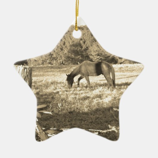 Sepia tone Bruin paard en hek Keramisch Ornament (Voorkant)