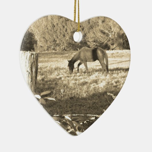 Sepia tone Bruin paard en hek Keramisch Ornament (Rechts)