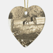 Sepia tone Bruin paard en hek Keramisch Ornament (Links)