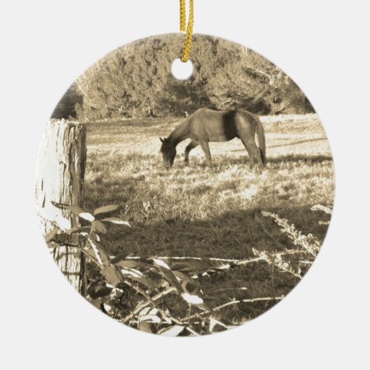 Sepia tone Bruin paard en hek Keramisch Ornament (Voorkant)