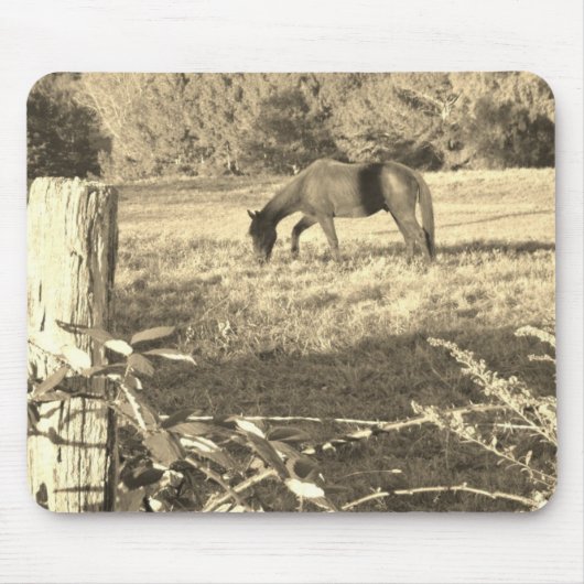 Sepia tone Bruin paard en hek Muismat (Voorkant)