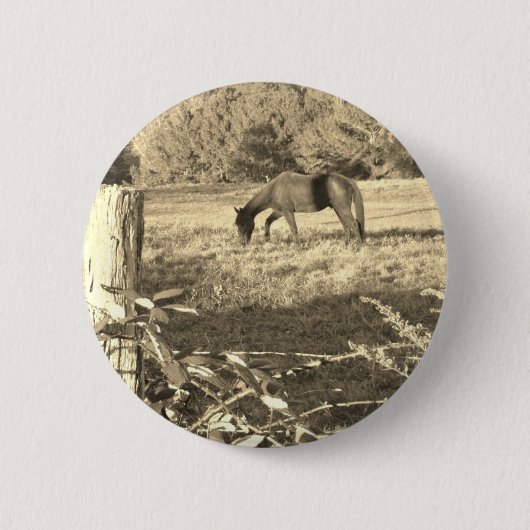 Sepia tone Bruin paard en hek Ronde Button 5,7 Cm (Voorkant)