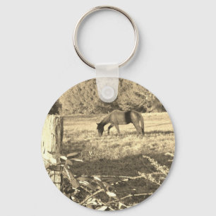 Sepia tone Bruin paard en hek Sleutelhanger