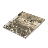 Sepia tone Bruin paard en hek Tegeltje (Zijkant)