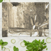 Sepia tone Bruin paard en hek Theedoek (Gevouwen)