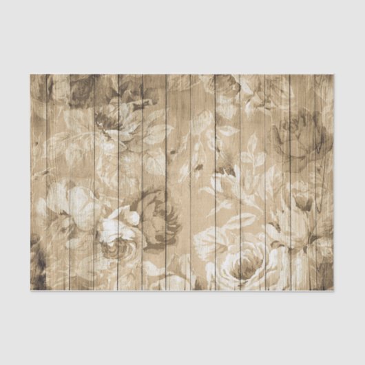 Sepia Tone Flowers en Rozen op hout Tissuepapier (Voorkant)