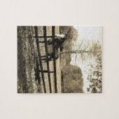 Sepia Tone Foto van het zwarte en witte paard Legpuzzel (Horizontaal)