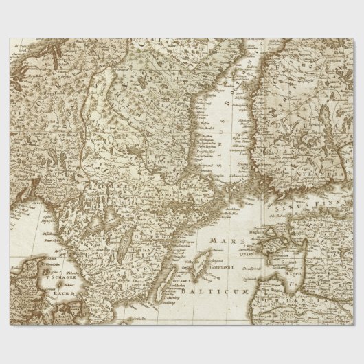 Sepia Tone Map of Scandinavian Countries Gift Wrap Cadeaupapier (Vlak)
