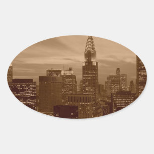 Sepia Tone New York City Ovale Sticker