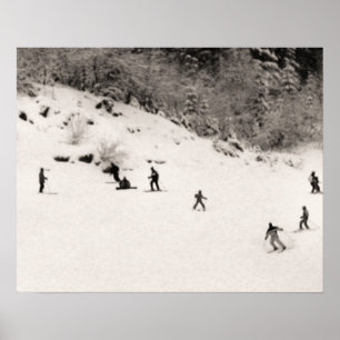 Sepia tone skisprater, Fun on the piste Poster