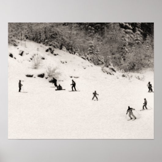 Sepia tone skisprater, Fun on the piste Poster (Voorkant)