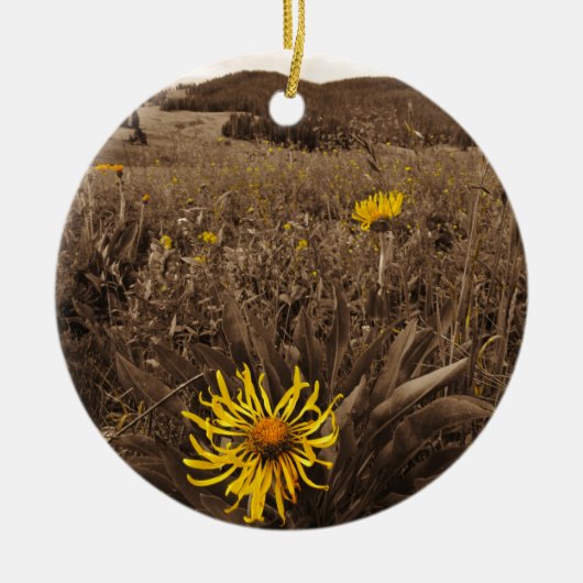 Sepia tone Yellow wildbloemen Keramisch Ornament (Voorkant)
