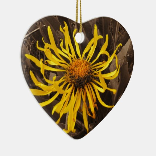 Sepia tone Yellow wildbloemen Keramisch Ornament (Rechts)