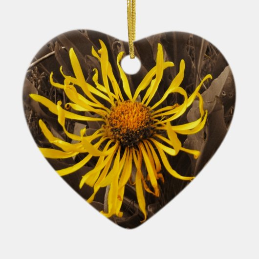 Sepia tone Yellow wildbloemen Keramisch Ornament (Voorkant)