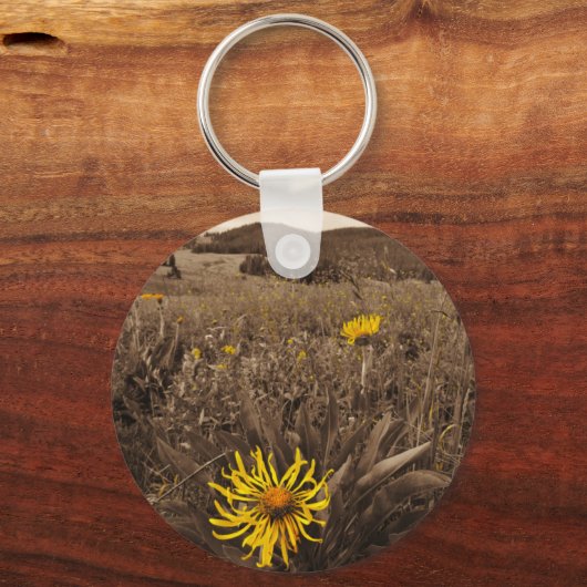 Sepia tone Yellow wildbloemen Sleutelhanger (Voorkant)