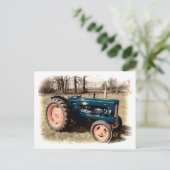 Sepia Toned Antiek  Tractor Briefkaart (Staand voorkant)