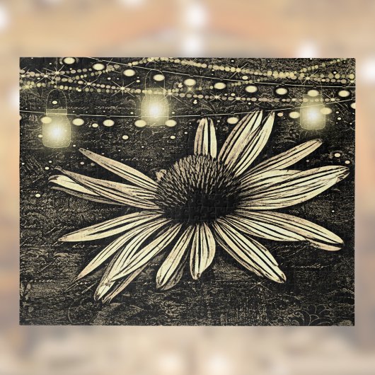 Sepia Toned Coneflower onder Golden Jar Lights Legpuzzel