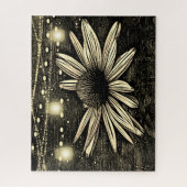 Sepia Toned Coneflower onder Golden Jar Lights Legpuzzel (Verticaal)